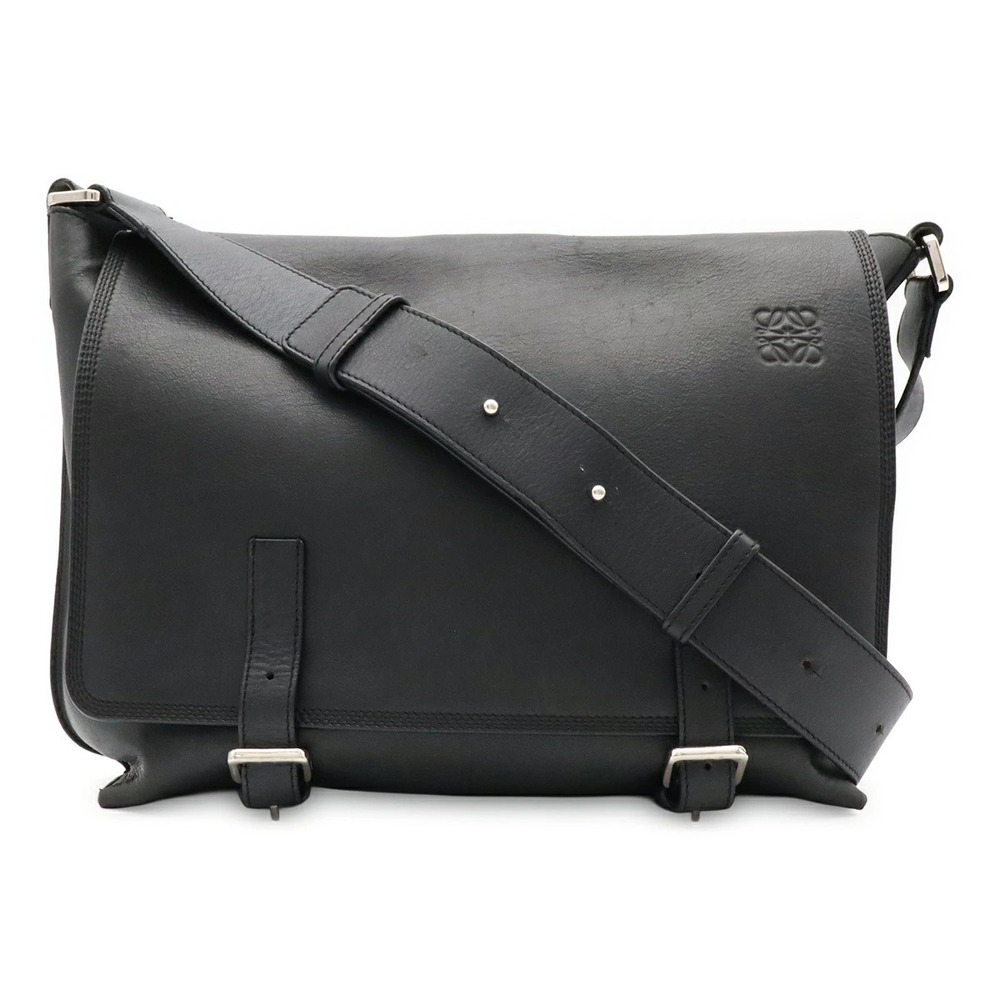 Loewe Anagram Military Messenger Bag Shoulder Canvas Leather Black